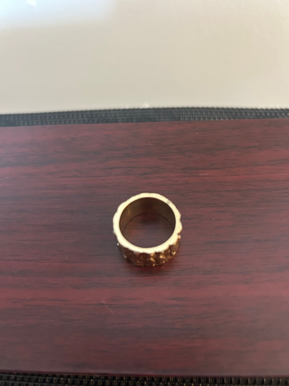 . Nature-inspired wide solid gold band design, chunky textured gold ring-14k - Picture 4 of 7
